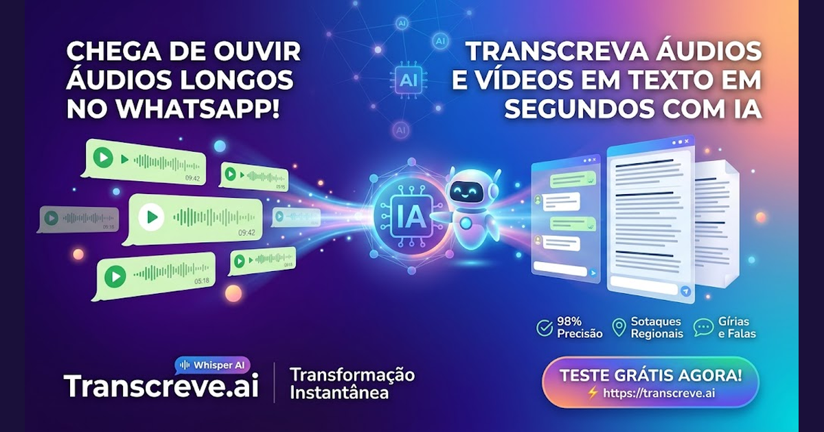 Chega de ouvir áudios longos no WhatsApp — Transcreve.ai transforma áudios e vídeos em texto em segundos com IA